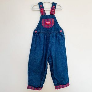 Vintage OshKosh denim & apple plaid jumper (toddler girl 3T) Made in USA
